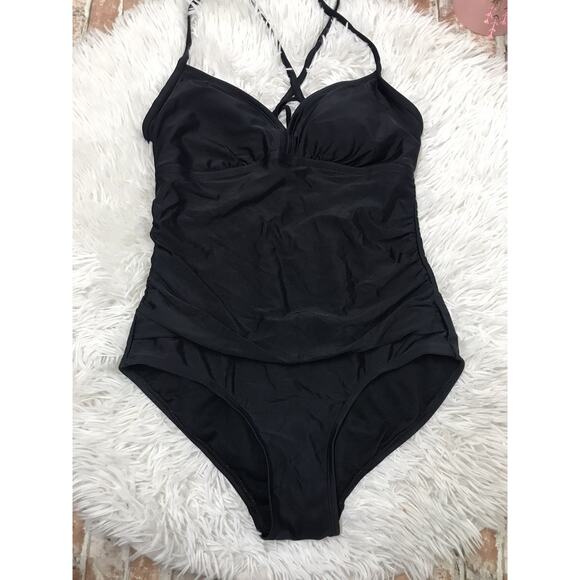 KONA SOL one -piece Black Swimsuit size M Womens Criss Cross Back - Picture 2 of 8